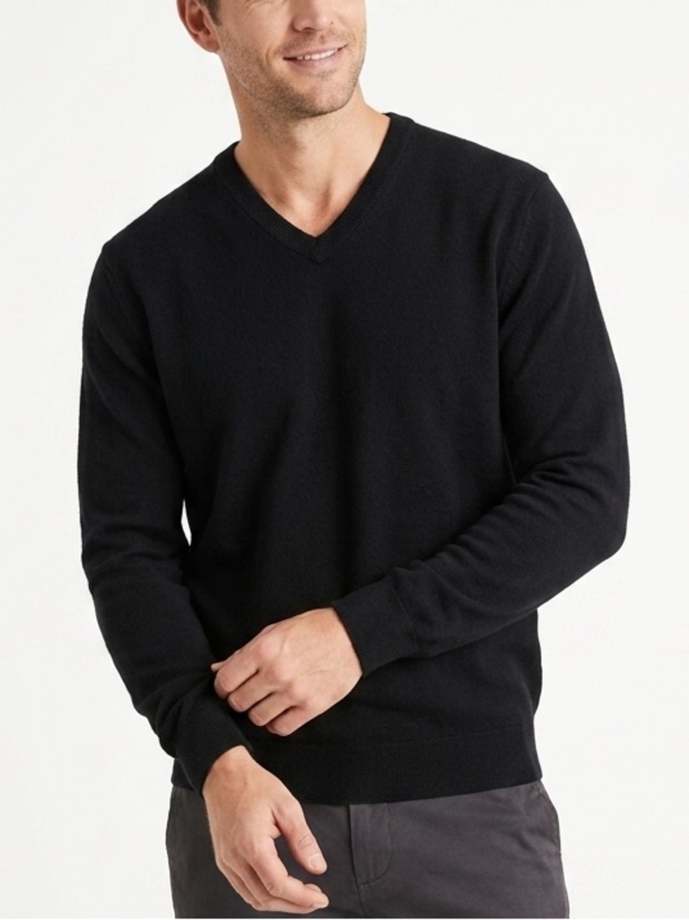 Savile Row Company London Black V-Neck Classic Knit Sweater 100% Cotton XXL -577